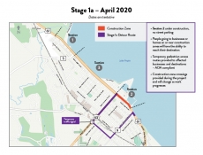 A Minnesota Department of Transportation graphic showing the detour route of Stage 1a of the Highway 61 reconstruction project. It differs from the Stage 1 detour that will be implemented later.
